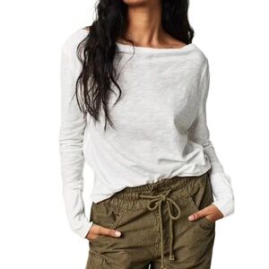 Free People Kimmi Long Sleeve Top White Pullover Off Shoulder L/S Sz XS NWOT